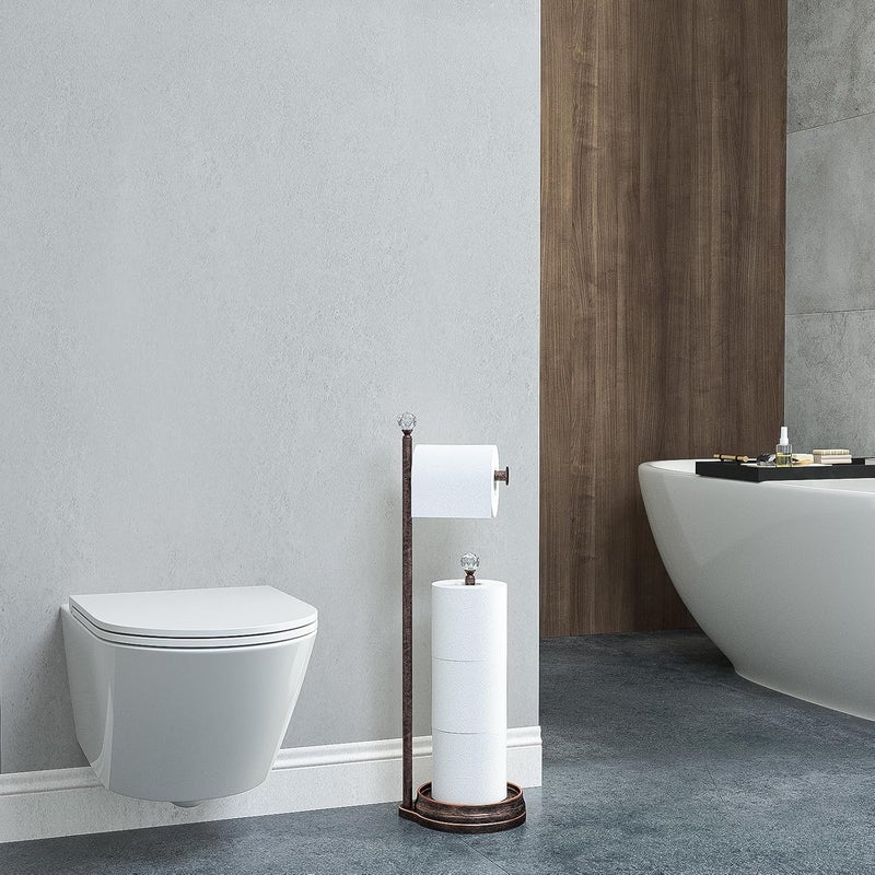 Kasunto Toilet Paper Holder for Bathroom, Heavy Weighted Metal Free Standing Toilet Paper Holder Stand with Crystal Ball, Toilet Paper Roll Stand for Bathroom Accessories (Oil Rubbed Bronze) - Image 4